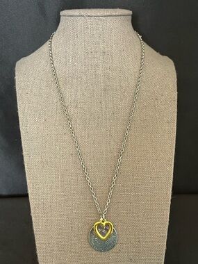 Two-Tone Heart and Friendship Pendant Necklace in Silver and Gold